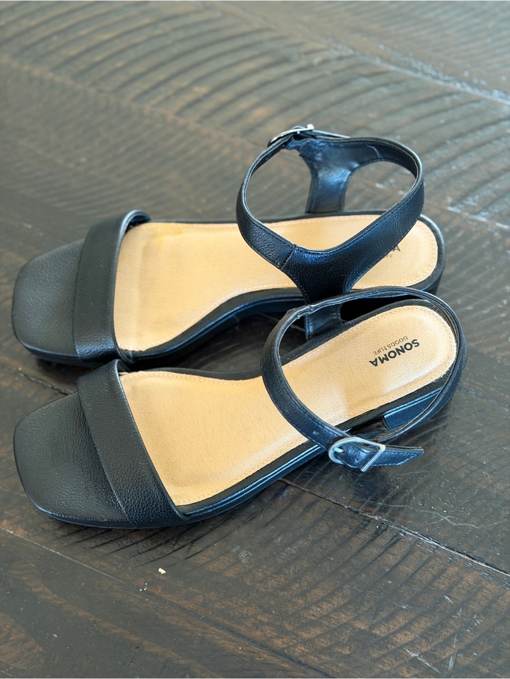 NWOT Sonoma Black Tosca Ankle-Strap Sandals with Square Toe
